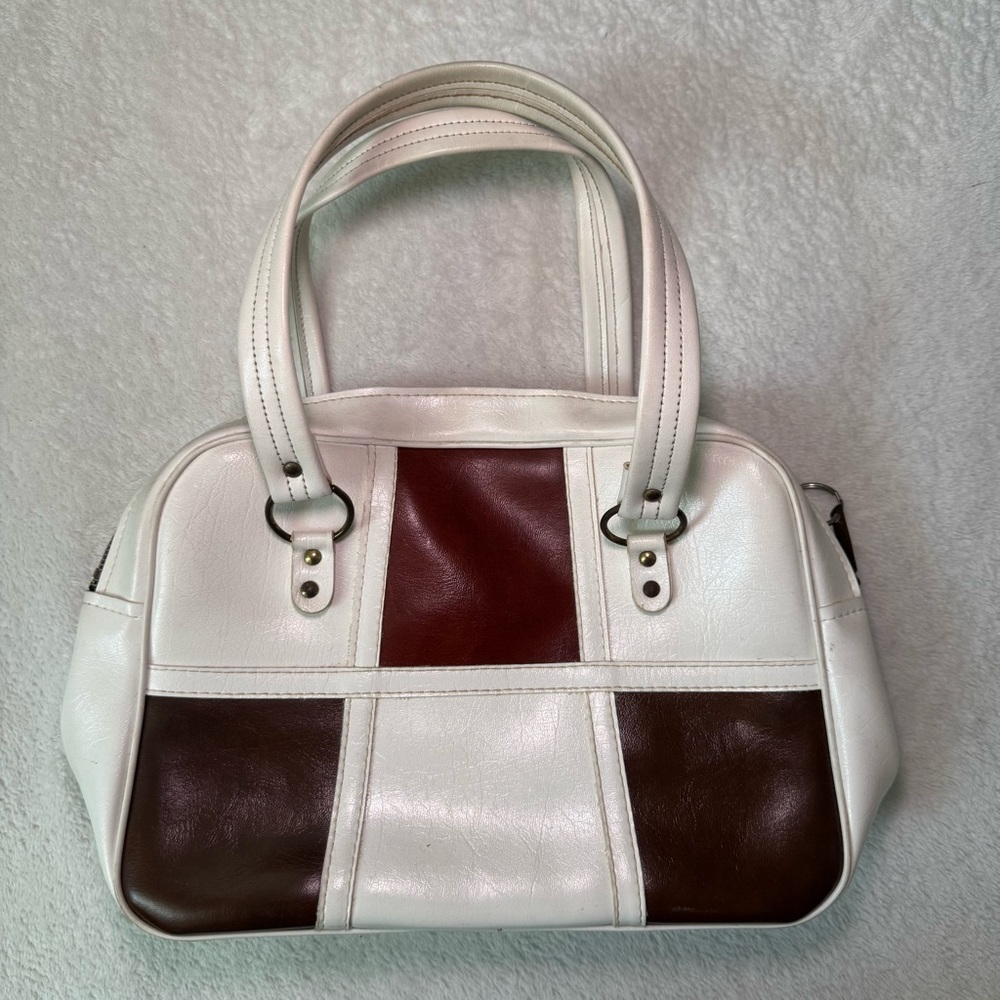 Vintage 1960s-1970s MCM Retro Brown and White Colorblock Shoulder Bag Purse